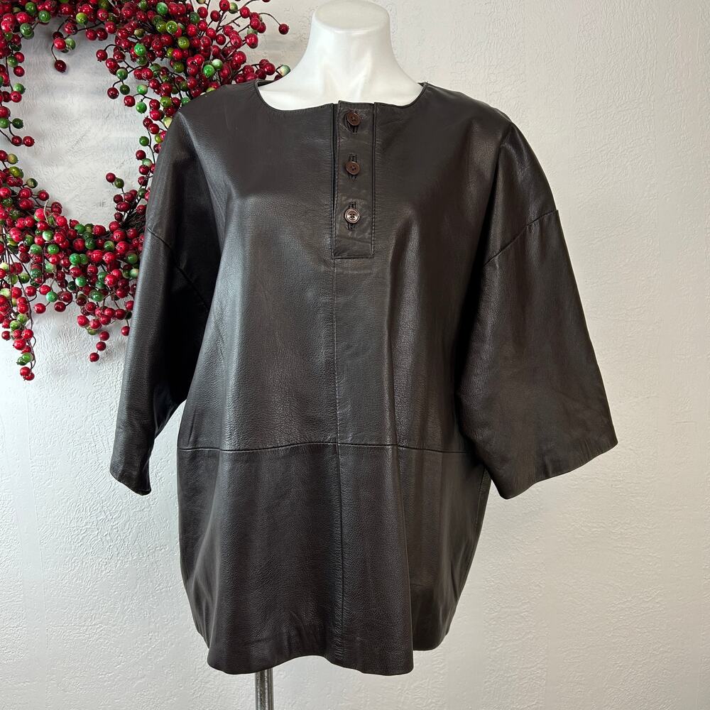 Black Leather Short-Sleeve Jacket - Unbranded